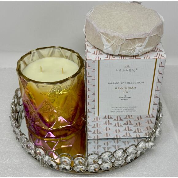 La Lueur Raw Sugar Fig Candle – Luxury 2-Wick Iridescent Glass – 12oz - Picture 4 of 6